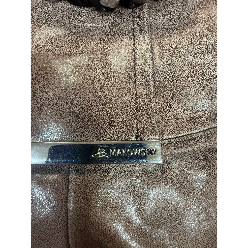 B Makowsky Leather Shoulder Bag Brown Distressed Large Hobo Leopard Lining - Picture 12 of 12